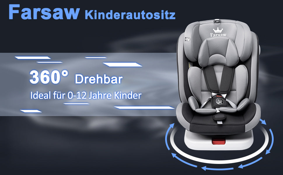 AP01 KL005 Child Seat 360° Baby Car Seat  Rotatable ISOFIX ,ECE R44/04,9-36 kg/0-12 Years, 5-Point Safety Belt, Child Car Seat