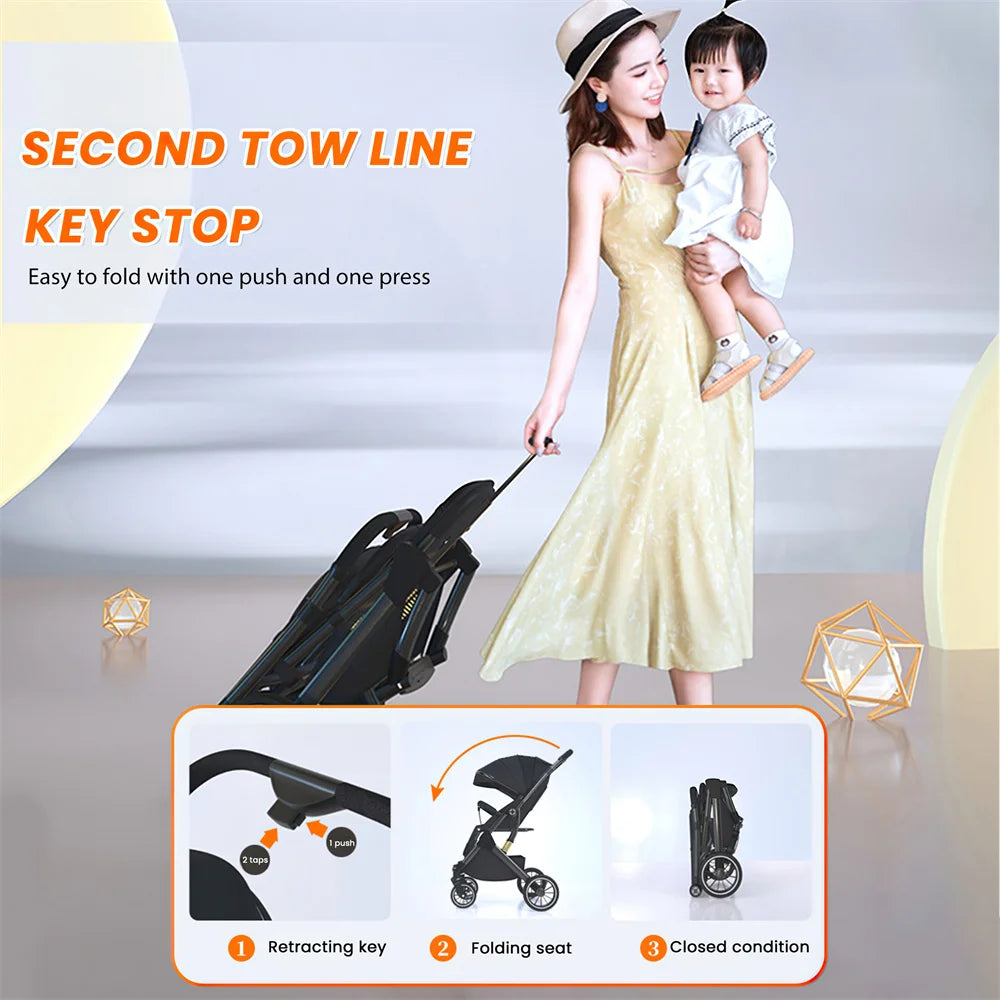 Luxurious Light High Landscape Baby Stroller leg-sapped Seat for Newborn One Hand reline Pushchair Pram Compact Size