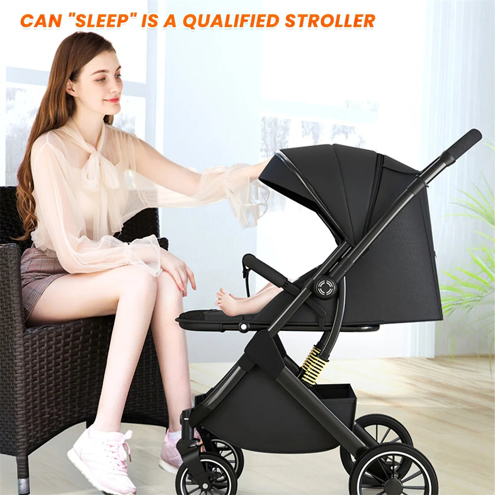 Luxurious Light High Landscape Baby Stroller leg-sapped Seat for Newborn One Hand reline Pushchair Pram Compact Size