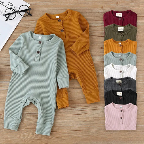 13 Colors Newborn Infant Baby Boys Girls Romper Cotton Knitted Ribbed Long Sleeve Solid Button Jumpsuit Toddler Clothes Outfits