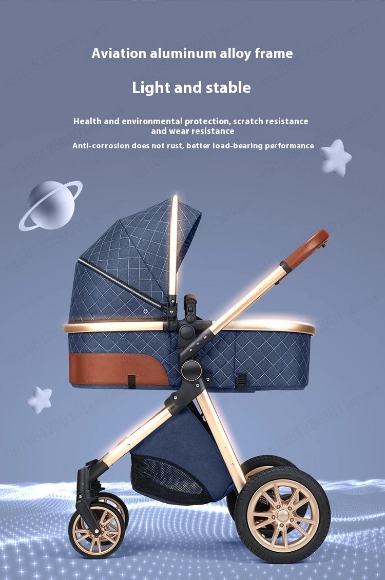 Luxury Baby Stroller 3 in 1 High Landscape Baby Cart Can Sit Can Lie Portable Pushchair Baby Cradel Infant Carrier