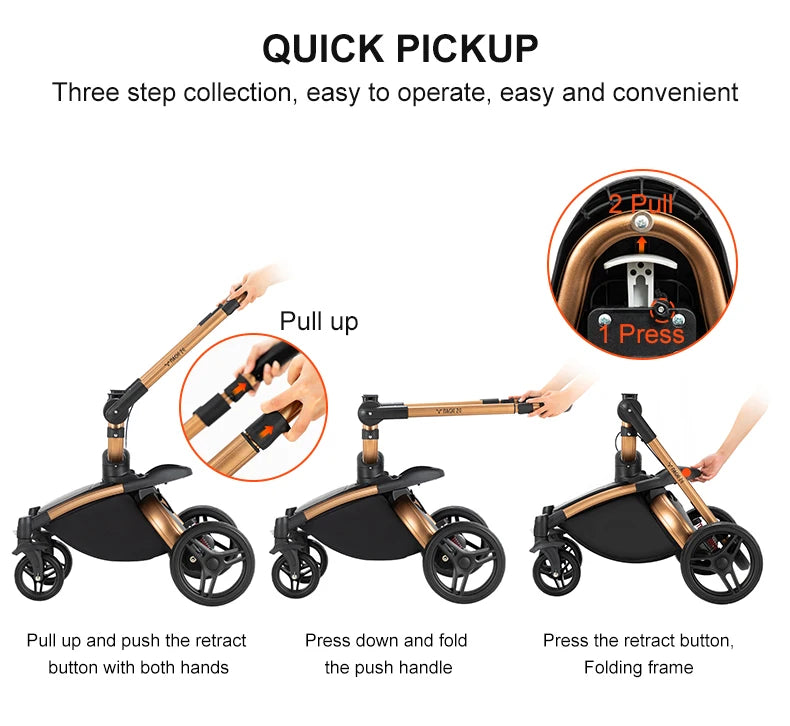 3-in-1 PU Waterproof Multi-Functional Baby Stroller Lightweight Stroller with Seat - Compact Foldable for Newborns to Toddlers