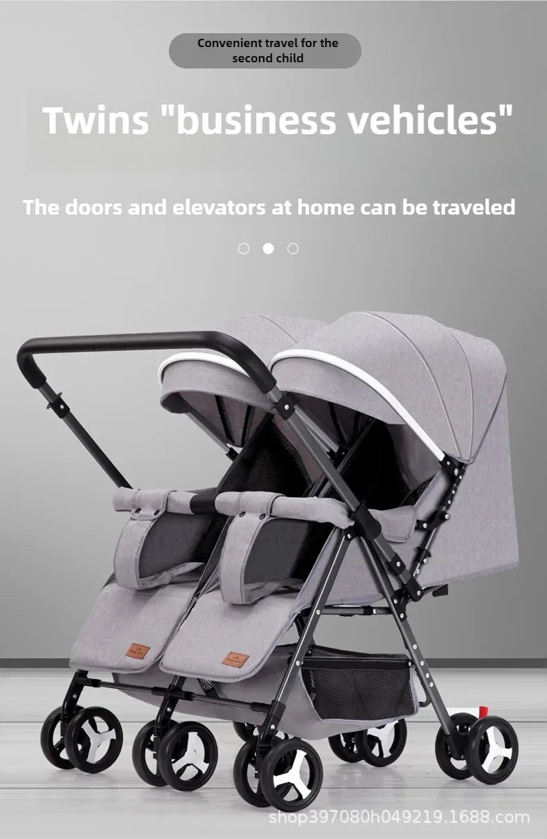 Twin Baby Stroller Can Sit and Lie Down Lightweight Stroller Two Children Outdoor Skate Baby Gods Double Seat Folding Stroller