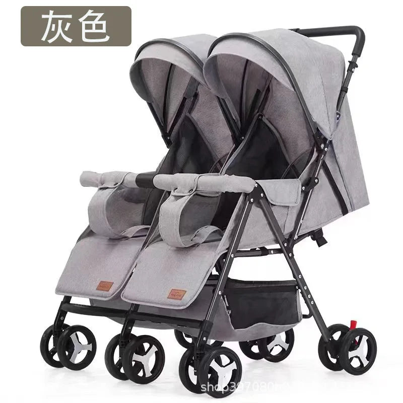 Twin Baby Stroller Can Sit and Lie Down Lightweight Stroller Two Children Outdoor Skate Baby Gods Double Seat Folding Stroller