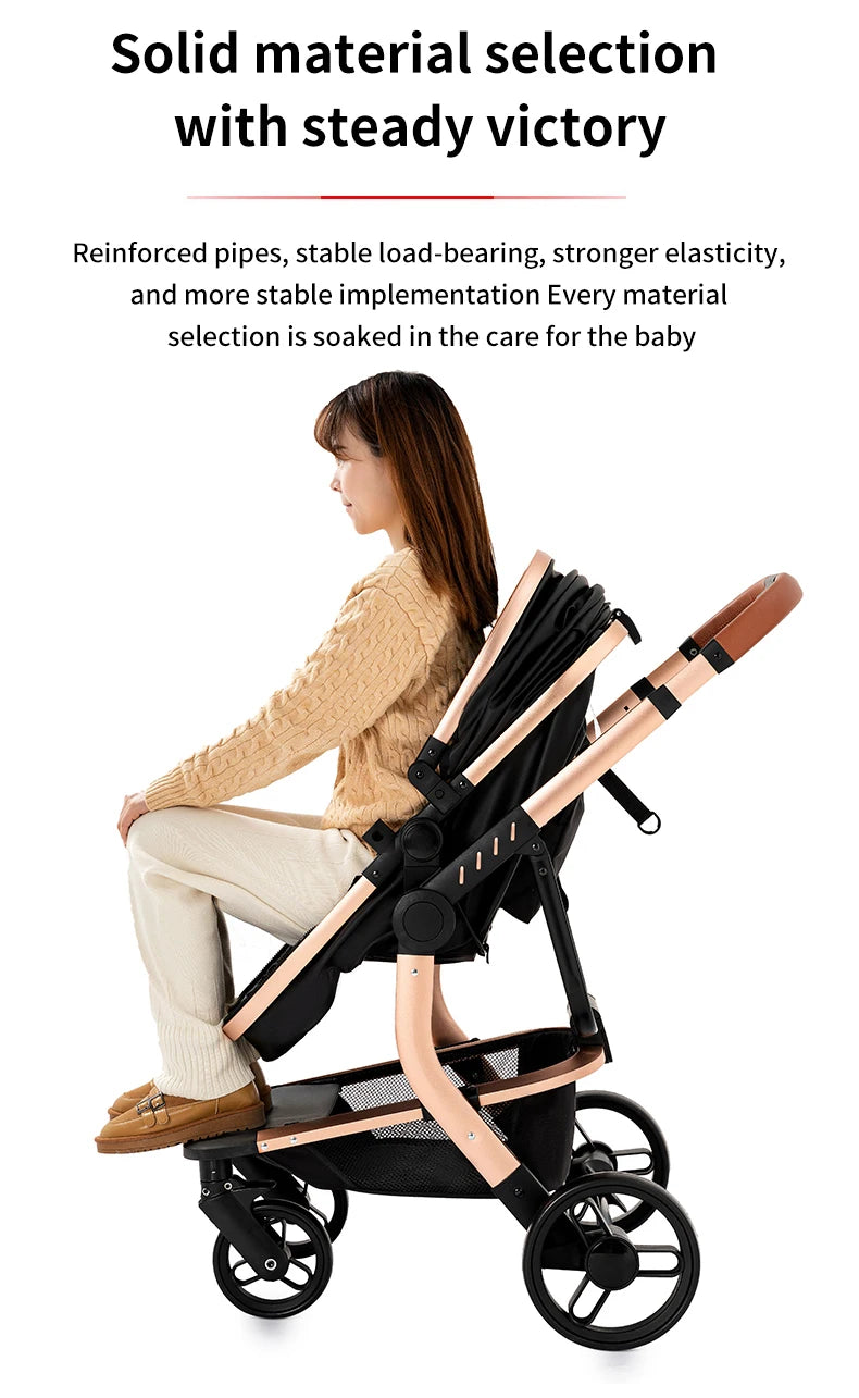 3-in-1 PU Waterproof Multi-Functional Baby Stroller Lightweight Stroller with Seat - Compact Foldable for Newborns to Toddlers