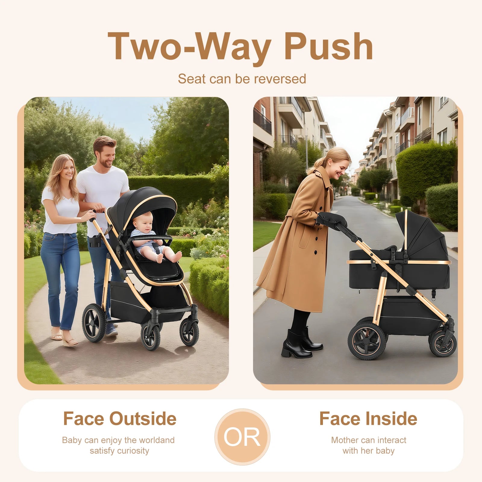 Baby Stroller 3 in 1 Portable Travel Baby Carriage Luxurious Fold Pram High Landscape Aluminum Frame Newborn Infant Stroller