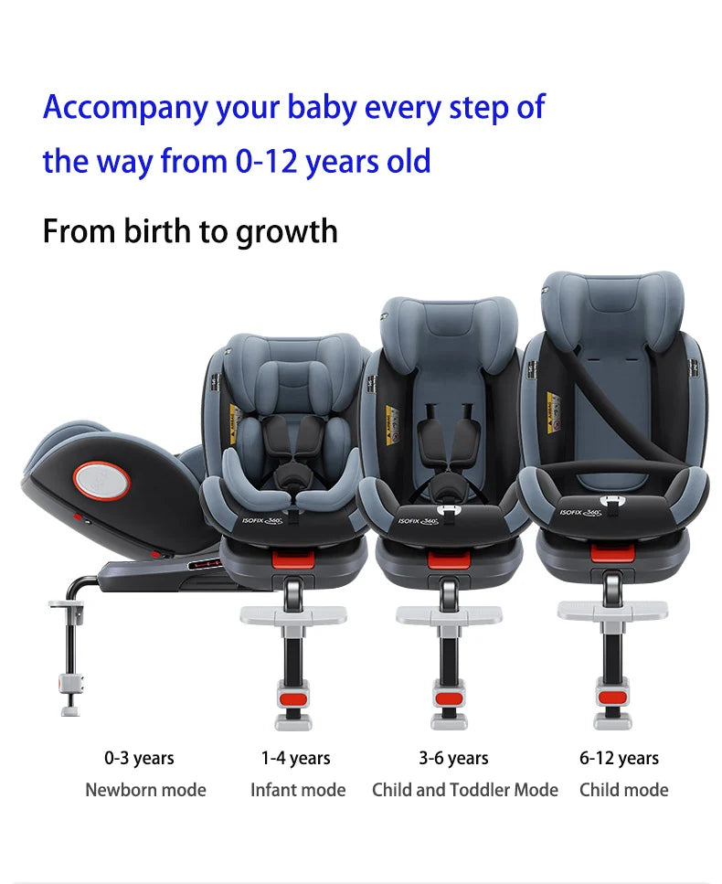 baby car seat with ISOFIX ,child safety seats 360° rotating child seat for 0-12 years old ,5-point seat belt for children