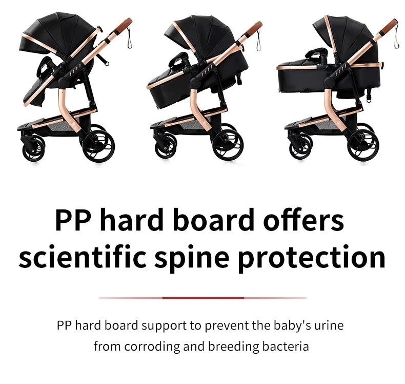 3-in-1 PU Waterproof Multi-Functional Baby Stroller Lightweight Stroller with Seat - Compact Foldable for Newborns to Toddlers