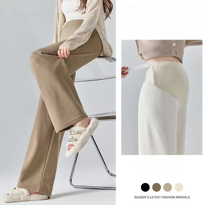 2025 Autumn Winter Maternity Pants Wide leg Loose Straight Elastic Waist Belly Long Trousers for Pregnant Women Youth Pregnancy
