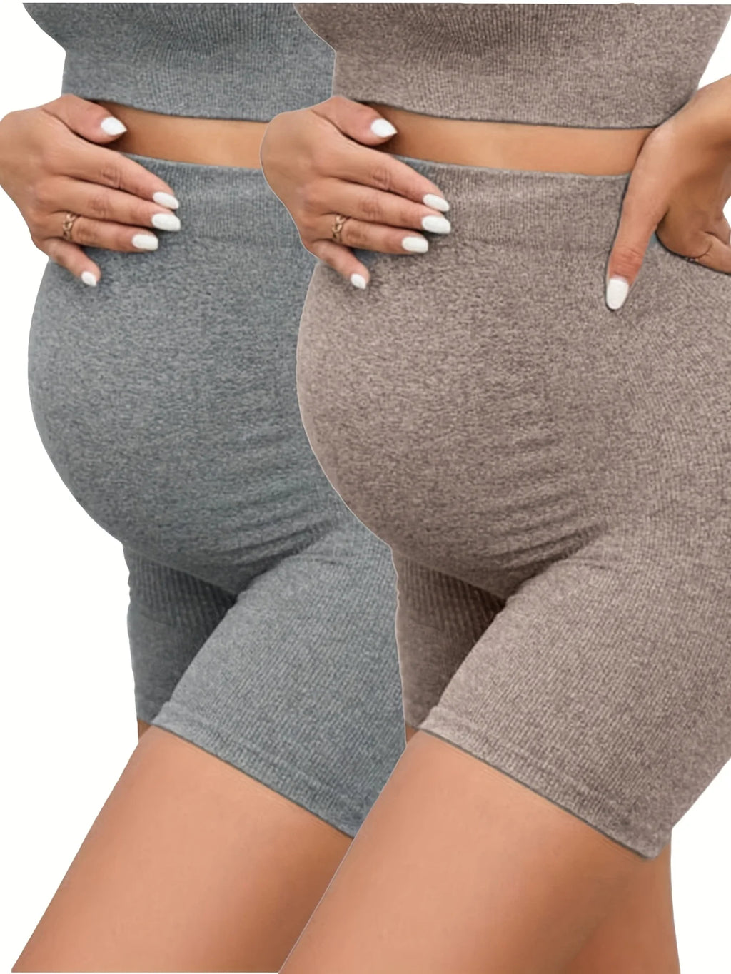 2Pcs Summer Maternity Leggings Woman  Yoga Fitness Sports High Waist Belly Pregnant Pants Slim Fashion Shorts