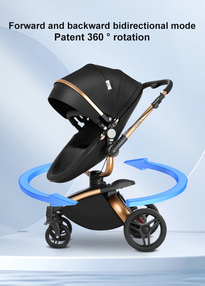 3-in-1 PU Waterproof Multi-Functional Baby Stroller Lightweight Stroller with Seat - Compact Foldable for Newborns to Toddlers