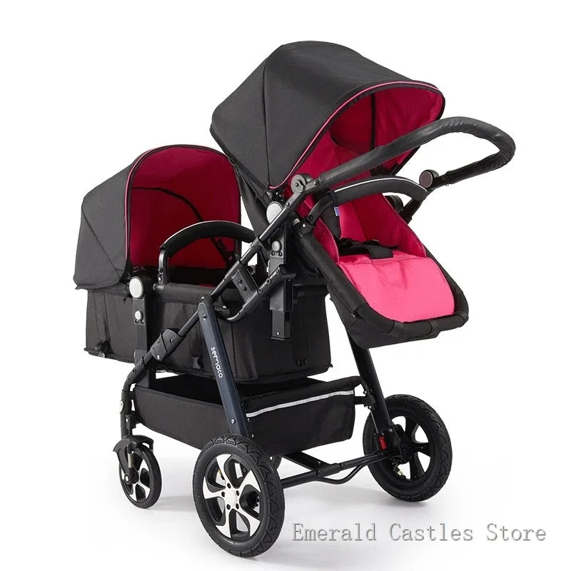EU STOCK New Twins Baby Stroller with Four Wheels for Easy Mobility four wheels travel baby carriage, Newborn Pram,Portable