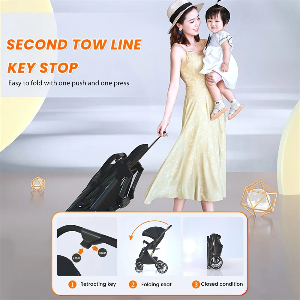 Luxurious Light High Landscape Baby Stroller leg-sapped Seat for Newborn One Hand reline Pushchair Pram Compact Size