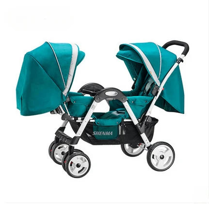 New Front and Rear Seat Twin Stroller Foldable Twin Umbrella Stroller Sitting and Reclining Twin Stroller Removable and Washable