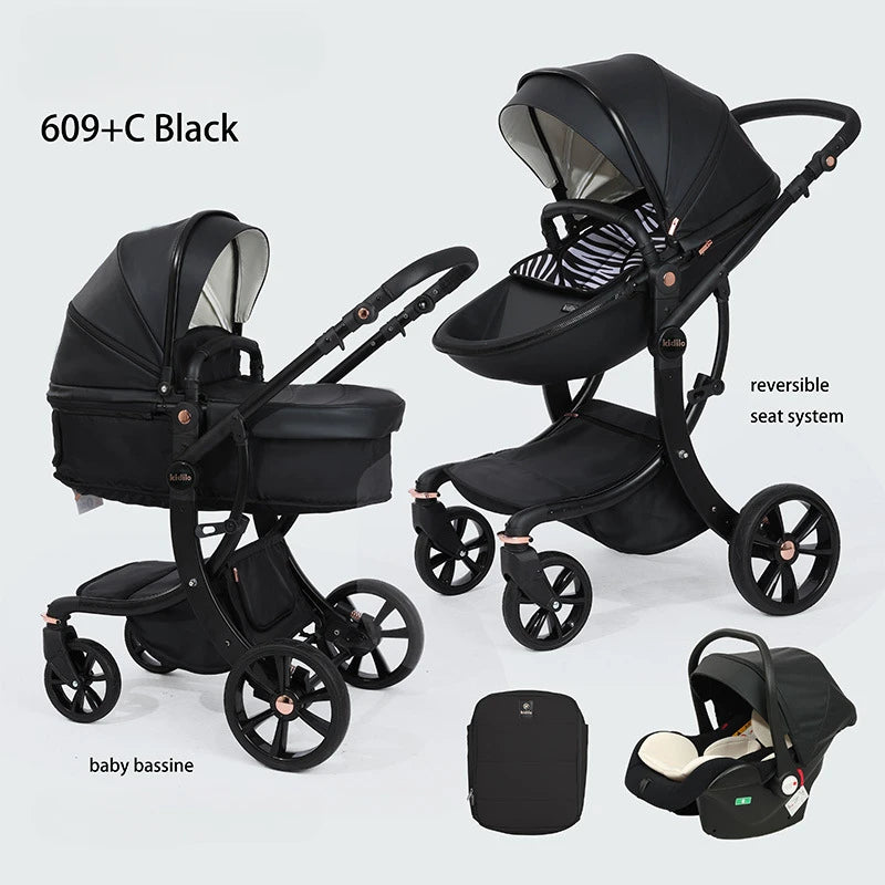 3 in 1 Baby stroller, equipped with car seats, high landscape stroller for newborns, versatile functions, can be sat or lie down