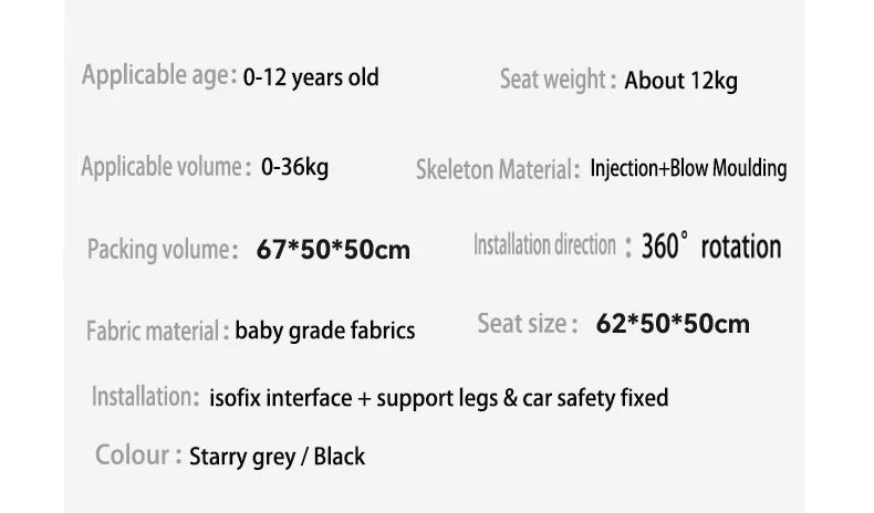 baby car seat with ISOFIX ,child safety seats 360° rotating child seat for 0-12 years old ,5-point seat belt for children