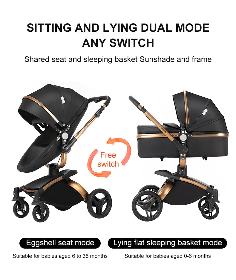 3-in-1 PU Waterproof Multi-Functional Baby Stroller Lightweight Stroller with Seat - Compact Foldable for Newborns to Toddlers