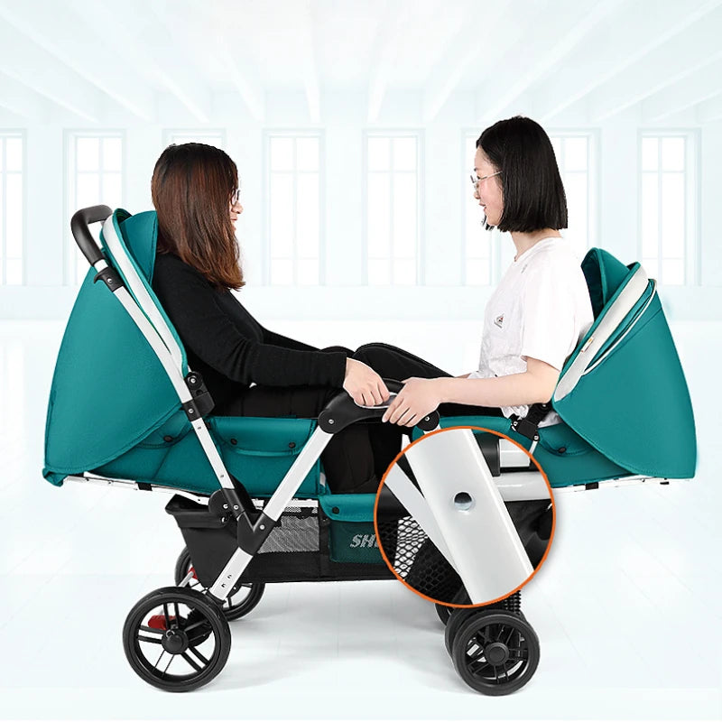 New Front and Rear Seat Twin Stroller Foldable Twin Umbrella Stroller Sitting and Reclining Twin Stroller Removable and Washable