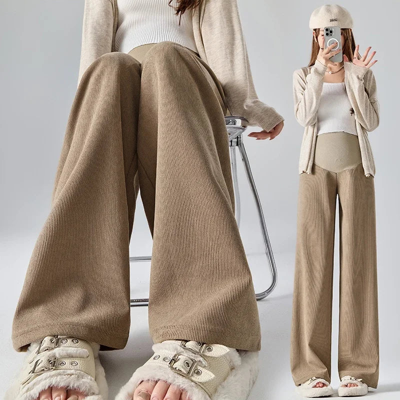 2025 Autumn Winter Maternity Pants Wide leg Loose Straight Elastic Waist Belly Long Trousers for Pregnant Women Youth Pregnancy