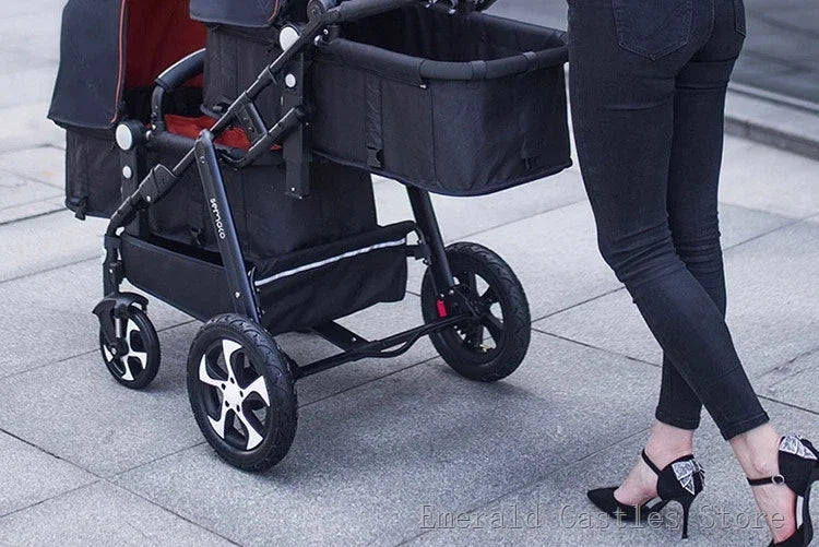 EU STOCK New Twins Baby Stroller with Four Wheels for Easy Mobility four wheels travel baby carriage, Newborn Pram,Portable