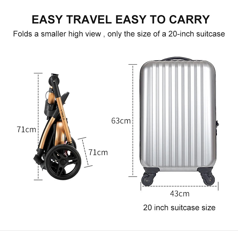 3-in-1 PU Waterproof Multi-Functional Baby Stroller Lightweight Stroller with Seat - Compact Foldable for Newborns to Toddlers