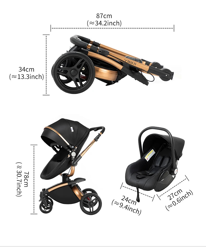 3-in-1 PU Waterproof Multi-Functional Baby Stroller Lightweight Stroller with Seat - Compact Foldable for Newborns to Toddlers