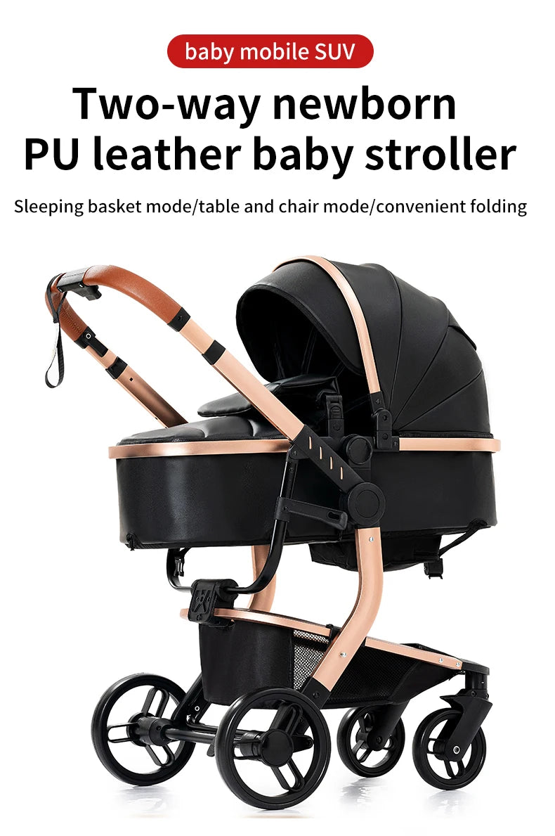 3-in-1 PU Waterproof Multi-Functional Baby Stroller Lightweight Stroller with Seat - Compact Foldable for Newborns to Toddlers