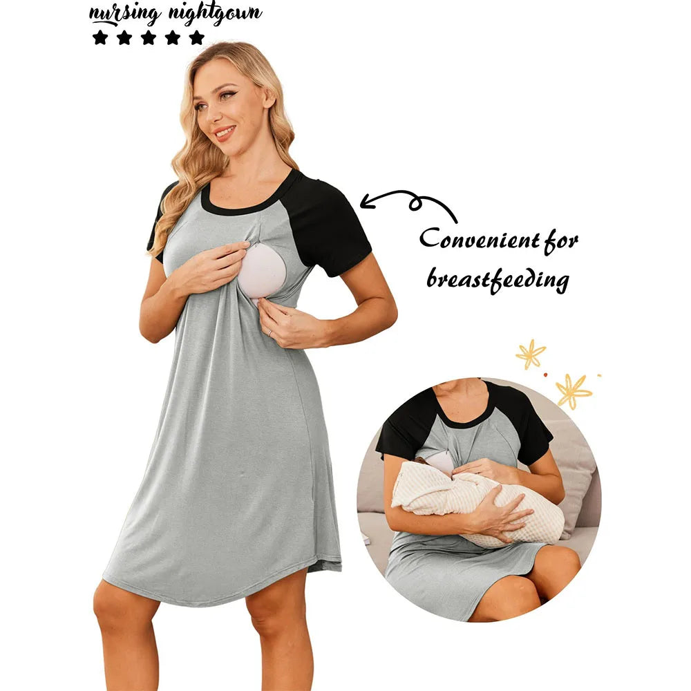 2024 Summer Nursing Gown 3 in 1 Delivery/Labor/Nursing Nightgown Women Maternity Hospital Gown Zipper Breastfeeding Sleepwear