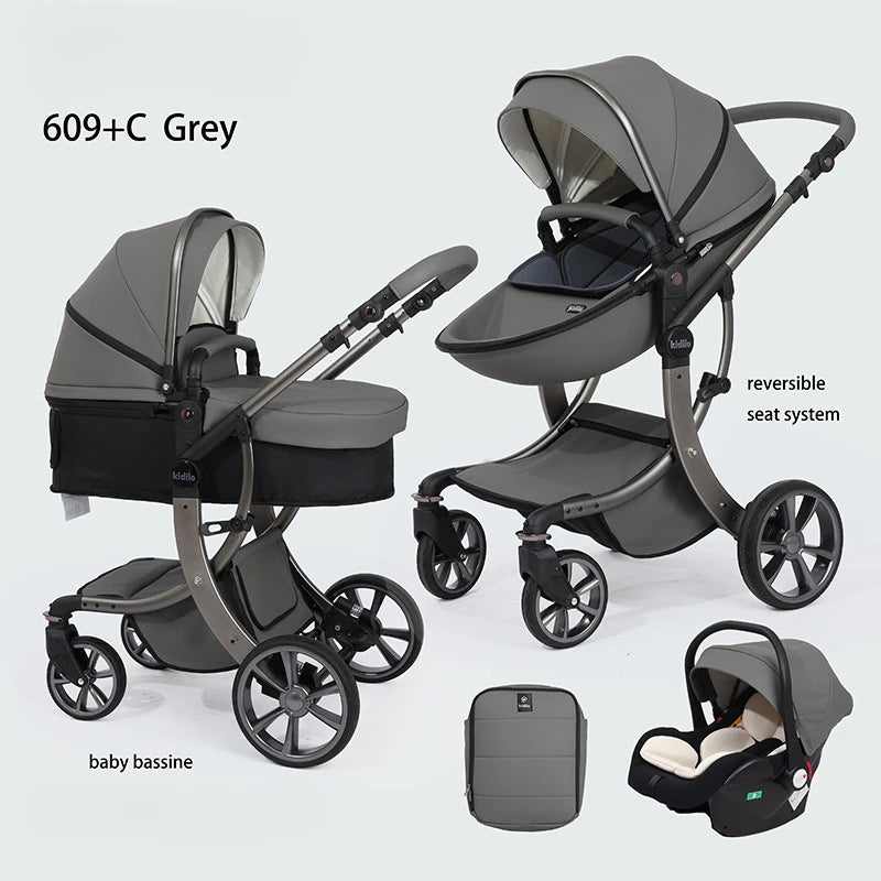 3 in 1 Baby stroller, equipped with car seats, high landscape stroller for newborns, versatile functions, can be sat or lie down