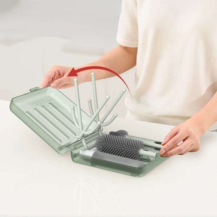 Brosse pour biberon avec support à ouverture