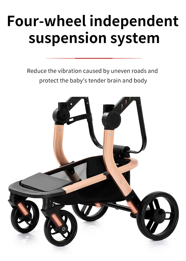 3-in-1 PU Waterproof Multi-Functional Baby Stroller Lightweight Stroller with Seat - Compact Foldable for Newborns to Toddlers