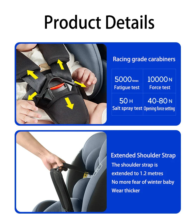 baby car seat with ISOFIX ,child safety seats 360° rotating child seat for 0-12 years old ,5-point seat belt for children