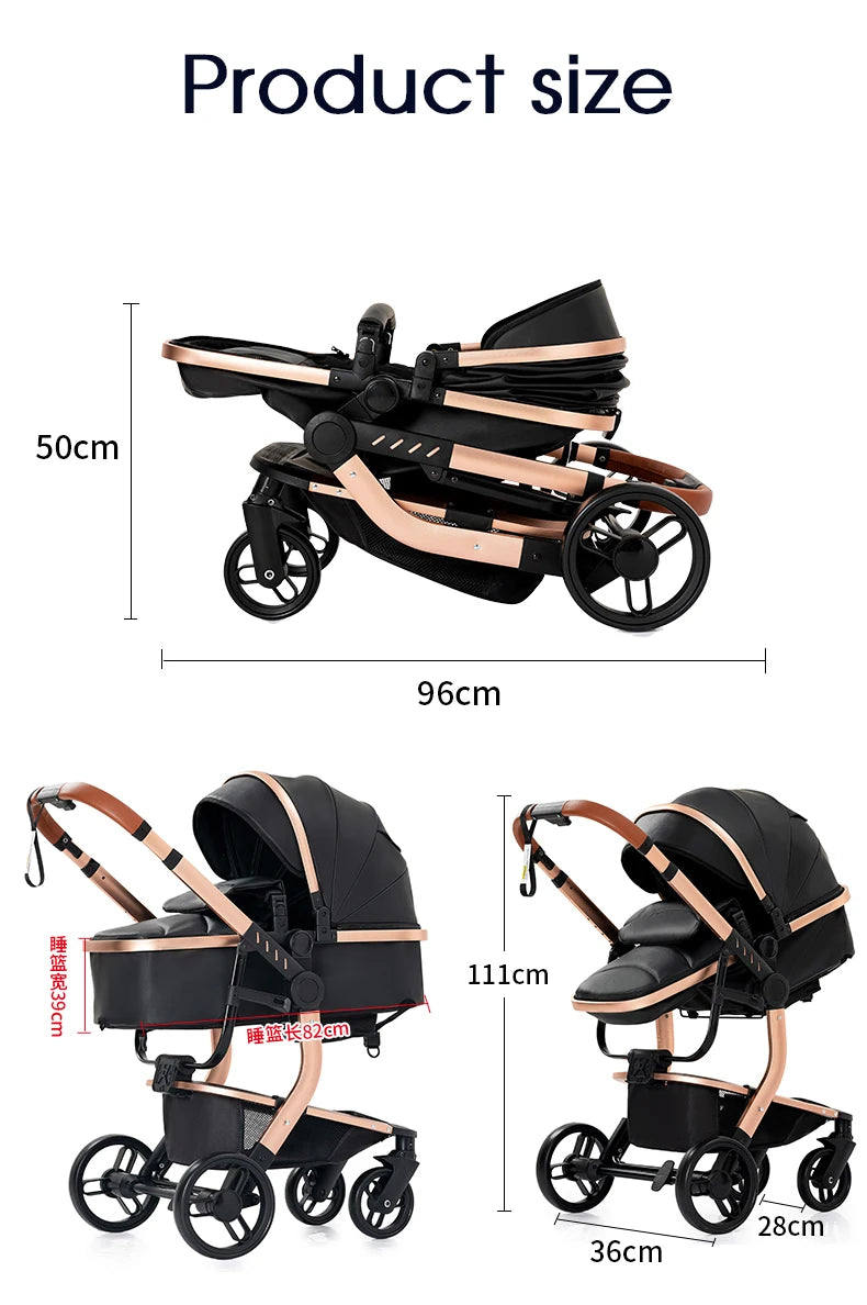 3-in-1 PU Waterproof Multi-Functional Baby Stroller Lightweight Stroller with Seat - Compact Foldable for Newborns to Toddlers