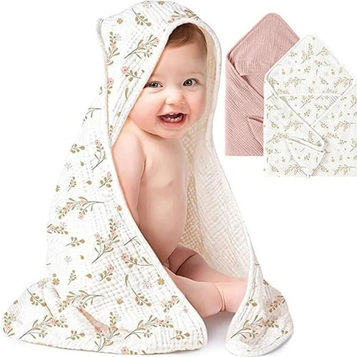 1PC Muslin Hooded Baby Towels Ultra-Soft Cotton Absorbent Baby Bath Towels with Hood for Newborn Baby Infant 30x30in