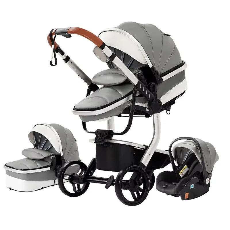 3-in-1 PU Waterproof Multi-Functional Baby Stroller Lightweight Stroller with Seat - Compact Foldable for Newborns to Toddlers