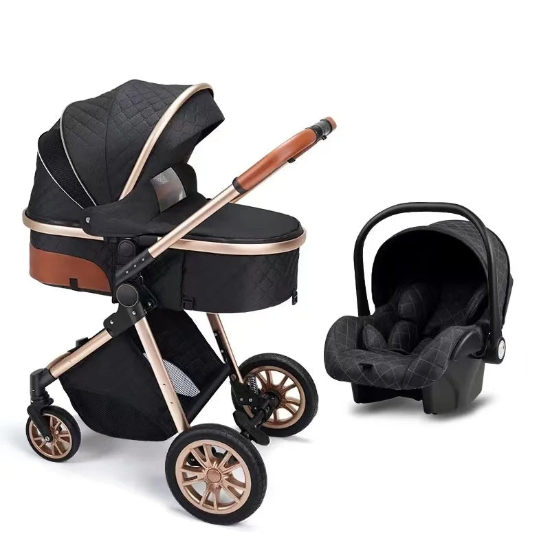 Luxury Baby Stroller 3 in 1 High Landscape Baby Cart Can Sit Can Lie Portable Pushchair Baby Cradel Infant Carrier