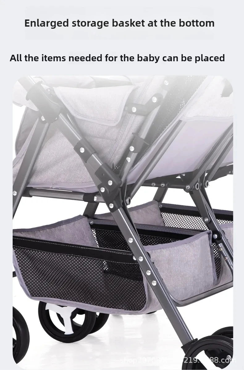 Twin Baby Stroller Can Sit and Lie Down Lightweight Stroller Two Children Outdoor Skate Baby Gods Double Seat Folding Stroller