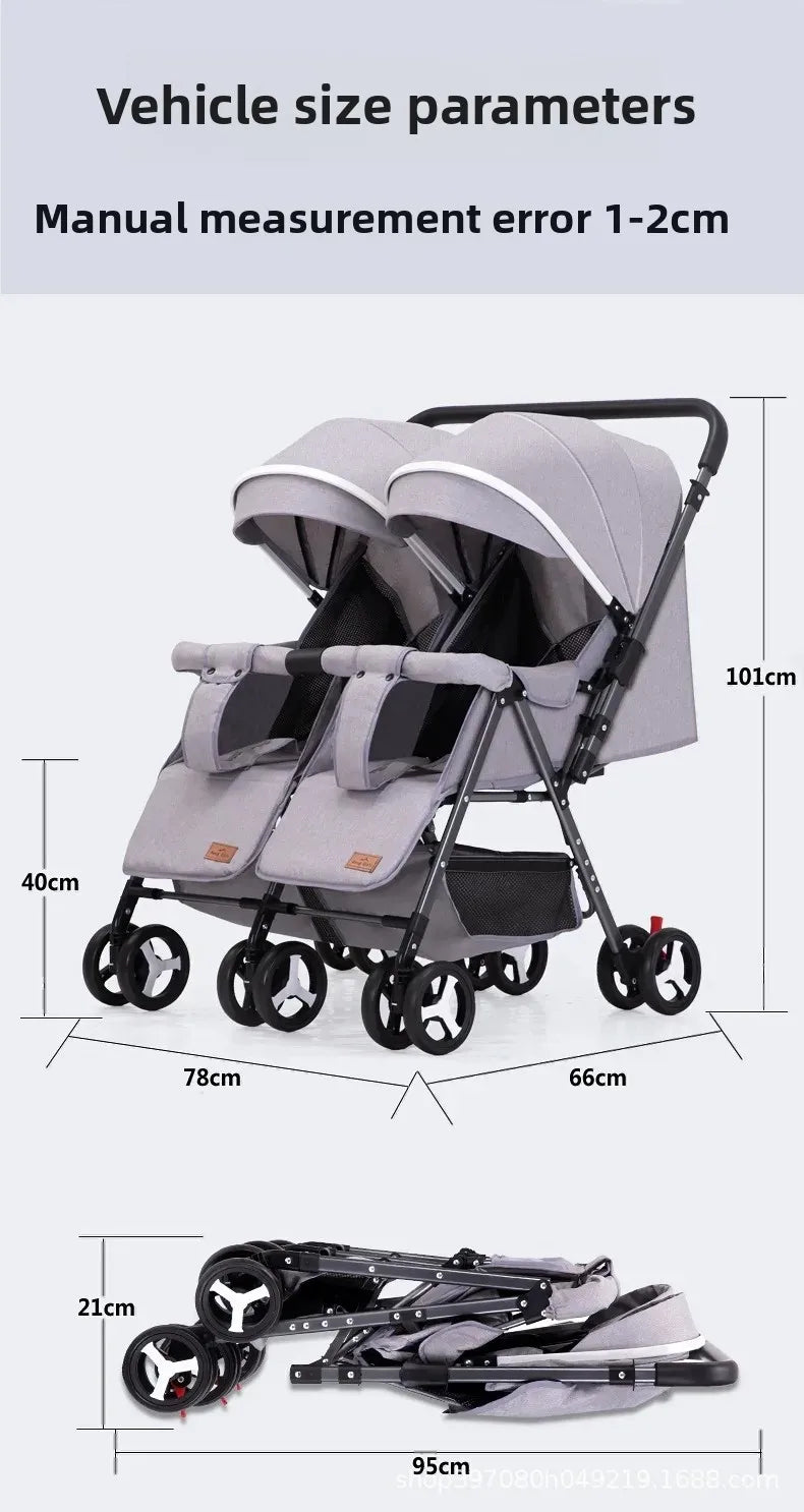 Twin Baby Stroller Can Sit and Lie Down Lightweight Stroller Two Children Outdoor Skate Baby Gods Double Seat Folding Stroller