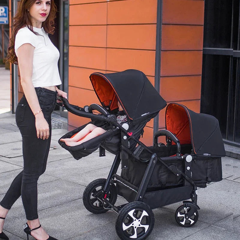 EU STOCK New Twins Baby Stroller with Four Wheels for Easy Mobility four wheels travel baby carriage, Newborn Pram,Portable