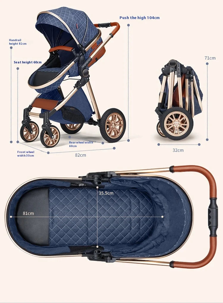 Luxury Baby Stroller 3 in 1 High Landscape Baby Cart Can Sit Can Lie Portable Pushchair Baby Cradel Infant Carrier