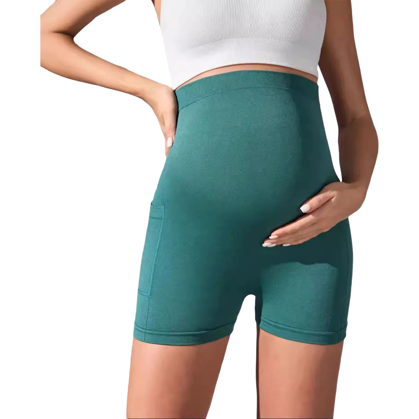 Pregnant Woman High Waist Over The Belly Seamless Yoga Shorts Pilates Workout Pregnancy Costume for Sports Biking Daily Wwear
