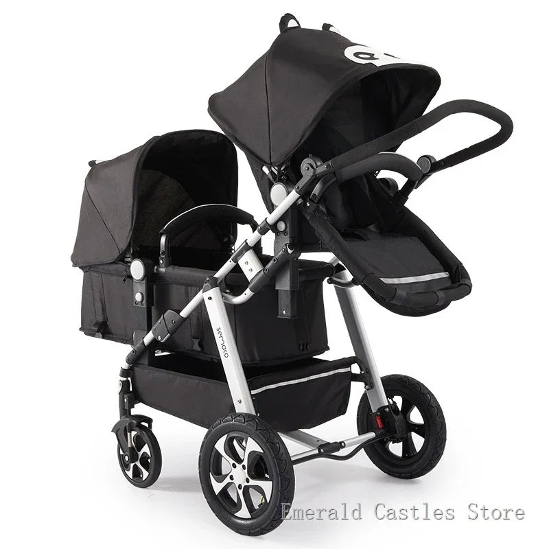 EU STOCK New Twins Baby Stroller with Four Wheels for Easy Mobility four wheels travel baby carriage, Newborn Pram,Portable