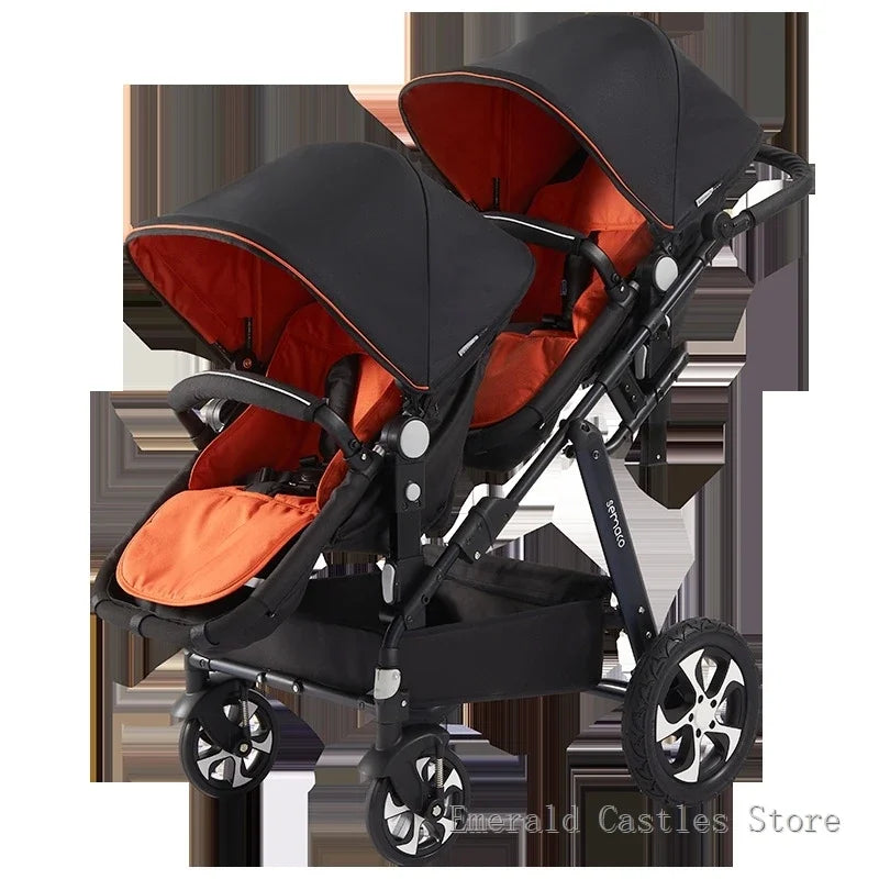 EU STOCK New Twins Baby Stroller with Four Wheels for Easy Mobility four wheels travel baby carriage, Newborn Pram,Portable