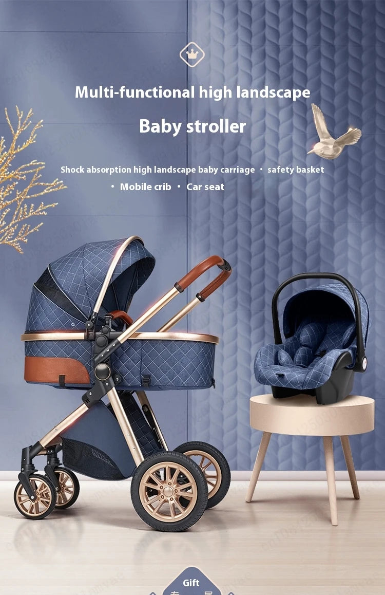Luxury Baby Stroller 3 in 1 High Landscape Baby Cart Can Sit Can Lie Portable Pushchair Baby Cradel Infant Carrier