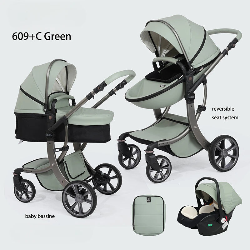 3 in 1 Baby stroller, equipped with car seats, high landscape stroller for newborns, versatile functions, can be sat or lie down