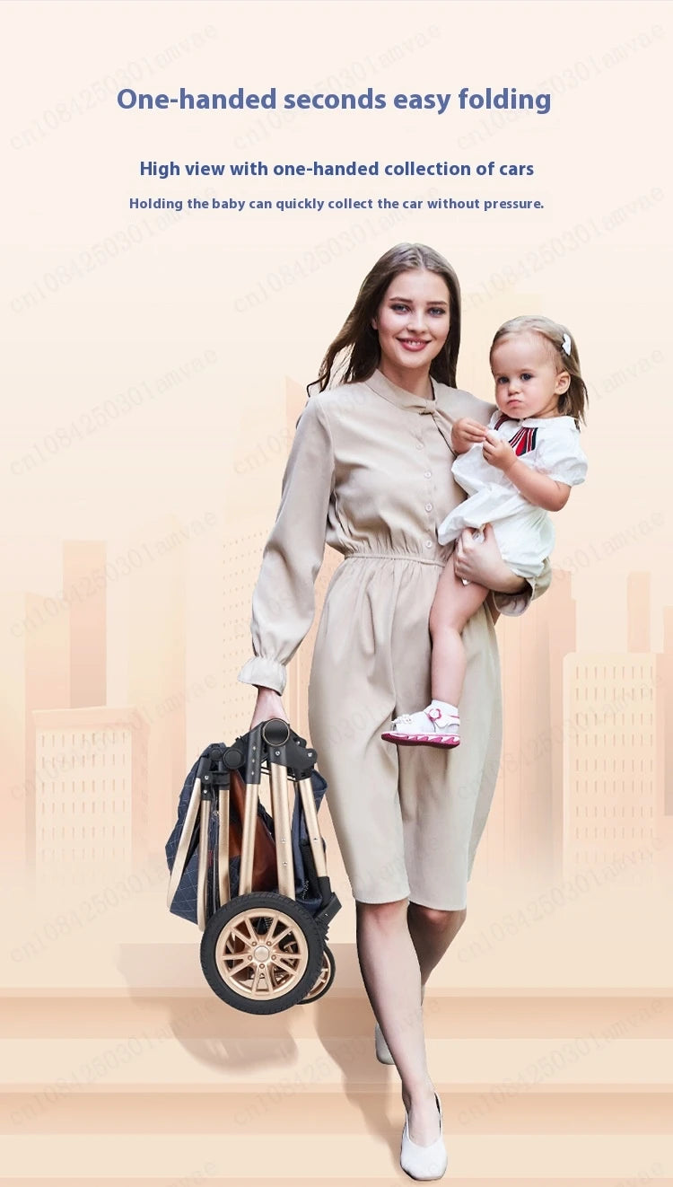 Luxury Baby Stroller 3 in 1 High Landscape Baby Cart Can Sit Can Lie Portable Pushchair Baby Cradel Infant Carrier