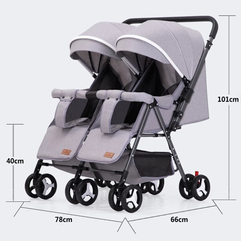 Twin Baby Stroller Can Sit and Lie Down Lightweight Stroller Two Children Outdoor Skate Baby Gods Double Seat Folding Stroller