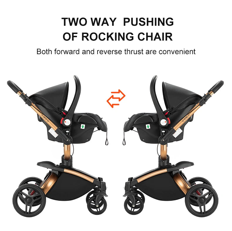 3-in-1 PU Waterproof Multi-Functional Baby Stroller Lightweight Stroller with Seat - Compact Foldable for Newborns to Toddlers