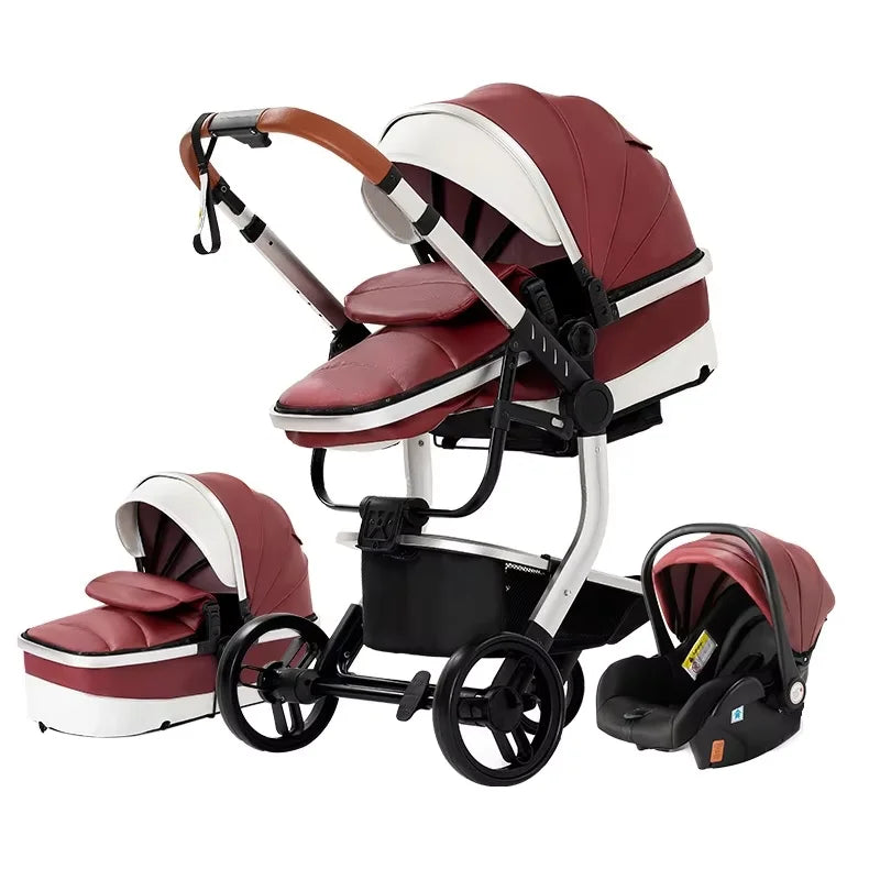 3-in-1 PU Waterproof Multi-Functional Baby Stroller Lightweight Stroller with Seat - Compact Foldable for Newborns to Toddlers