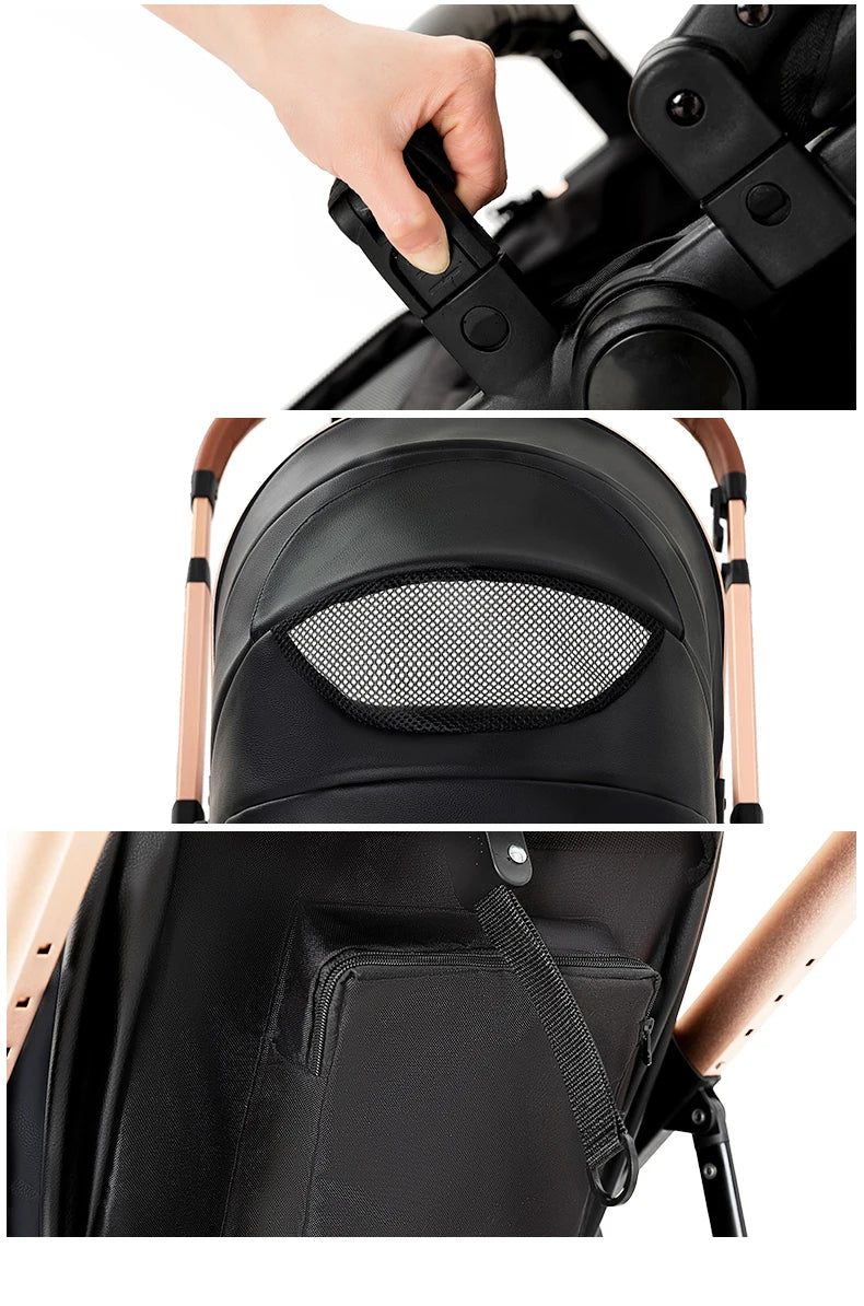 3-in-1 PU Waterproof Multi-Functional Baby Stroller Lightweight Stroller with Seat - Compact Foldable for Newborns to Toddlers